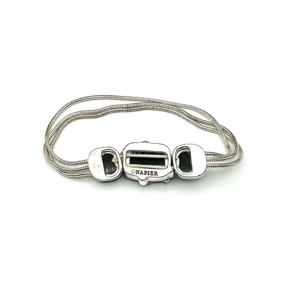 Napier Silver-Tone Multi-Strand Bracelet With Black Resin gems Accents stretch - Picture 4 of 4